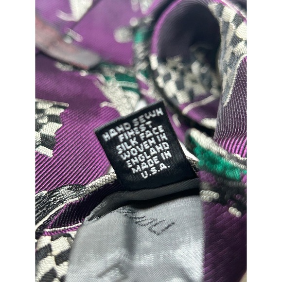 Vintage ROBERT TALBOT Mens Silk‎ Tie Checker Flag Race Car Automotive Necktie 4" - Picture 5 of 5